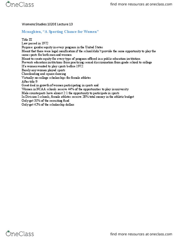 Women's Studies 1020E Lecture Notes - Lecture 13: Cheerleading, Osteoporosis thumbnail