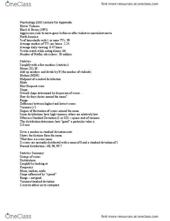 Psychology 1000 Lecture Notes - Lecture 5: Netflix, Standard Deviation, Normal Distribution thumbnail