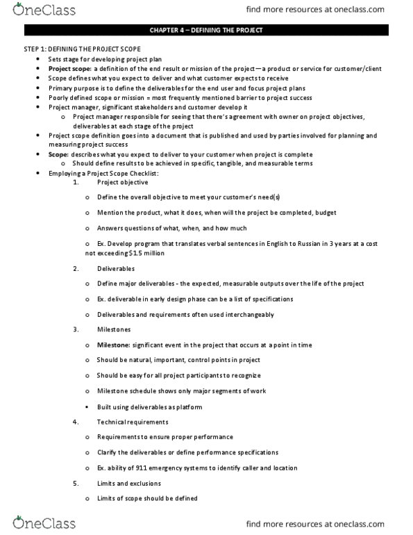 MGMT 4700 Chapter Notes - Chapter 4: Work Breakdown Structure, Scope Creep, Programmable Thermostat thumbnail