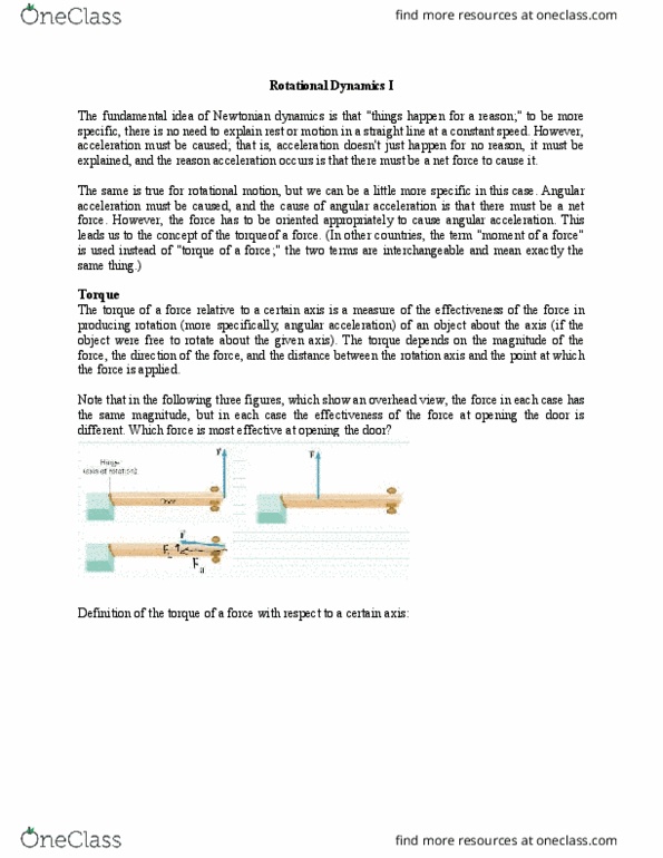 PHYS 1P21 Lecture Notes - Lecture 38: Angular Acceleration, Net Force, 2 On thumbnail