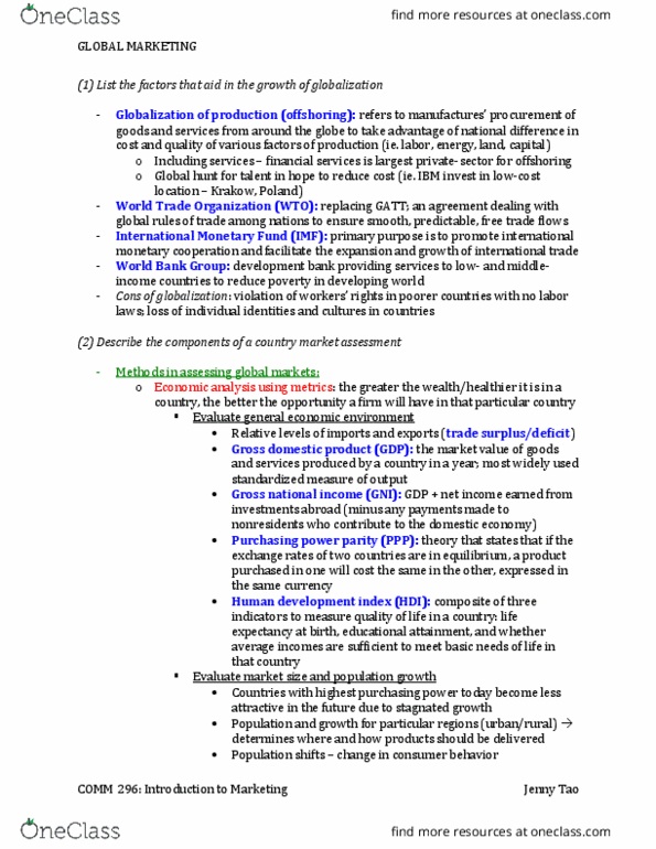 COMM 296 Chapter Notes - Chapter 7: International Monetary Fund, World Trade Organization, Gross Domestic Product thumbnail