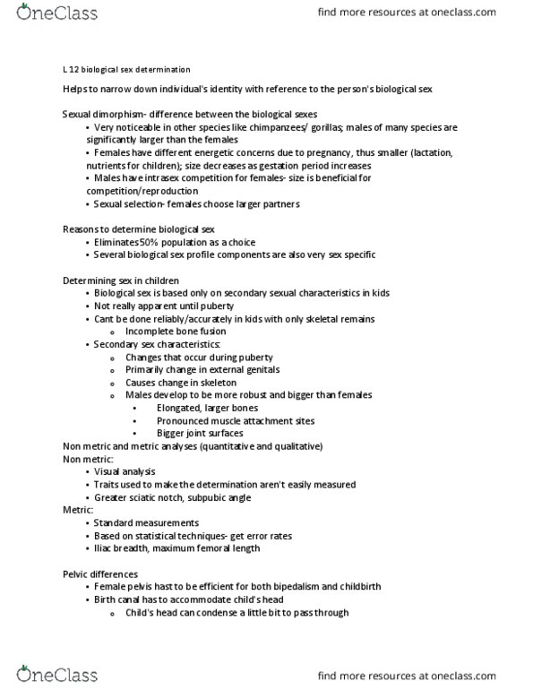 ANT 3520 Lecture Notes - Lecture 12: Greater Sciatic Notch, Pubic Arch, Secondary Sex Characteristic thumbnail