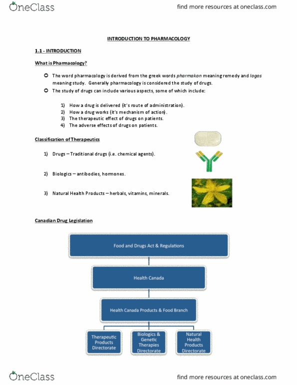 Pharmacology 2060A/B Lecture Notes - Lecture 1: Endoplasmic Reticulum, Postmarketing Surveillance, Health Canada thumbnail