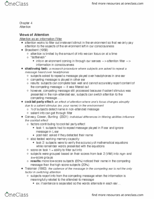 PSYC 365 Chapter Notes - Chapter 4: Long Term Ecological Research Network, Speech Shadowing, Press Brake thumbnail