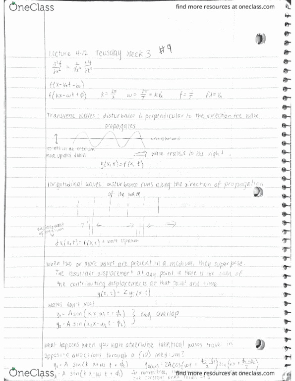 PHYSICS 1B Lecture Notes - Lecture 9: Superposition Principle, T Wave, Standing Wave thumbnail