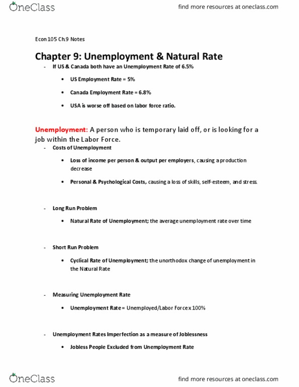 ECON 105 Chapter Notes - Chapter 9: Unemployment Benefits, Competitive Equilibrium, Market Power thumbnail