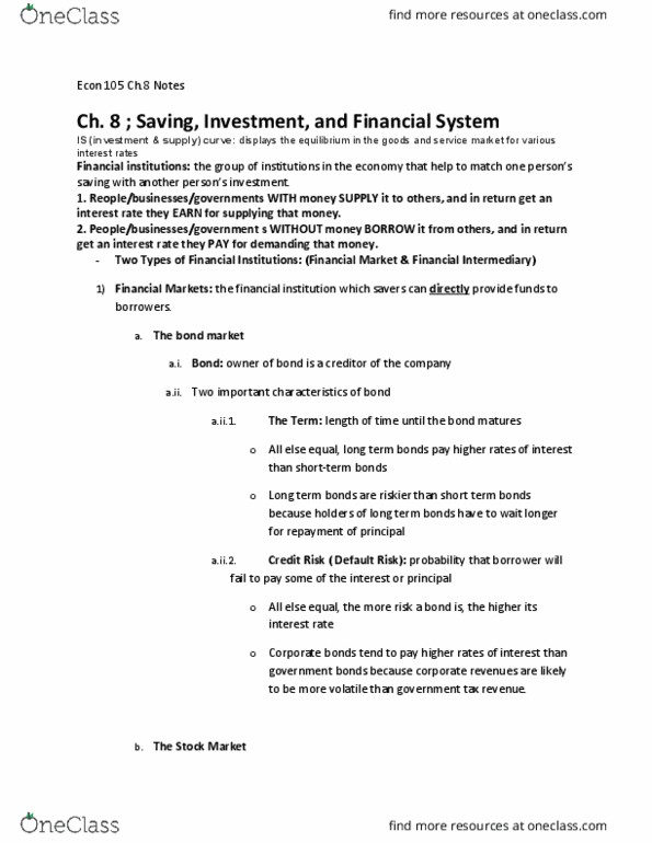 ECON 105 Chapter Notes - Chapter 8: Loanable Funds, Government Budget Balance, Time Preference thumbnail