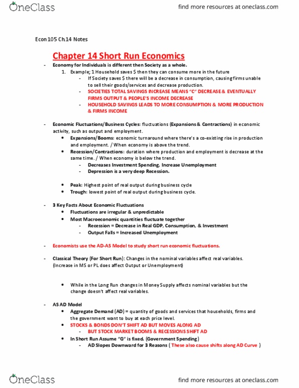 ECON 105 Chapter Notes - Chapter 14: Tax Credit, Aggregate Demand, Business Cycle thumbnail