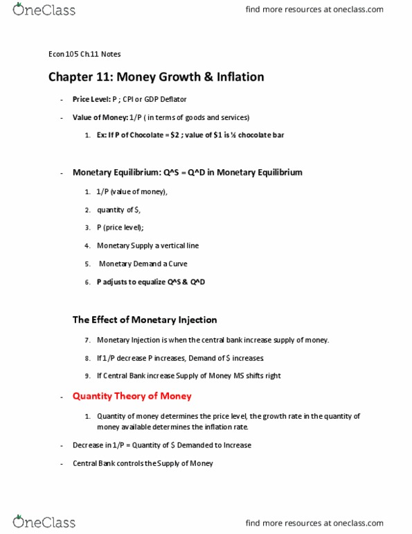 ECON 105 Chapter Notes - Chapter 11: Gdp Deflator, Neprilysin, Classical Dichotomy thumbnail