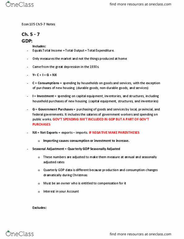 ECON 105 Chapter Notes - Chapter 5-7: Gdp Deflator, Substitute Good, Human Capital thumbnail