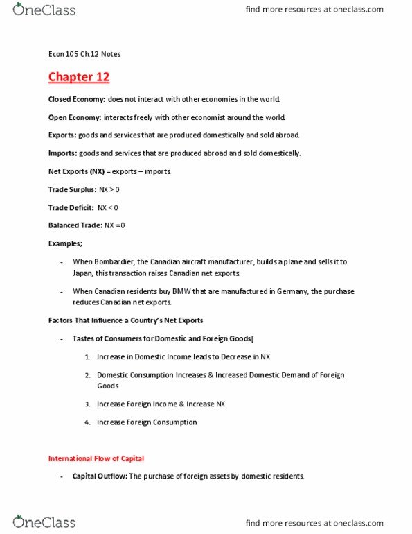 ECON 105 Chapter Notes - Chapter 12: Real Interest Rate, Capital Outflow, Exchange Rate thumbnail