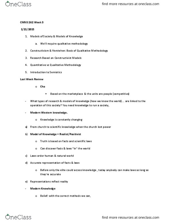 CMNS 262 Lecture Notes - Lecture 3: Verstehen, Semiotics, Connotation thumbnail