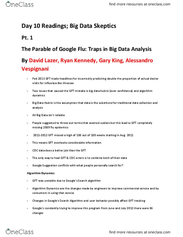 CMNS 353 Chapter Notes - Chapter 10: Google Flu Trends, Data Collection, Siva Vaidhyanathan thumbnail