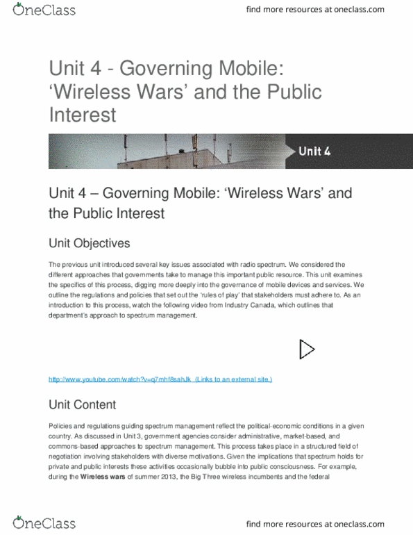 CMNS 453 Lecture Notes - Lecture 4: Advanced Wireless Services, Itu-T, Spectrum Management thumbnail