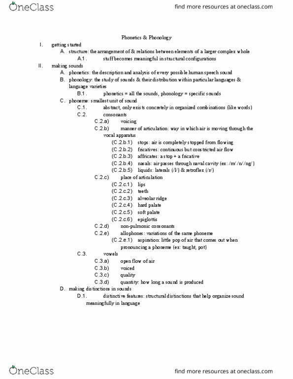 ANTHRO 2D Lecture Notes - Lecture 2: Phonetics, Phoneme, Soft Palate thumbnail