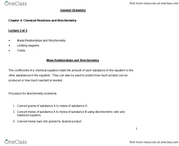 CHY 103 Lecture Notes - Lecture 2: Reagent, Chemical Equation thumbnail