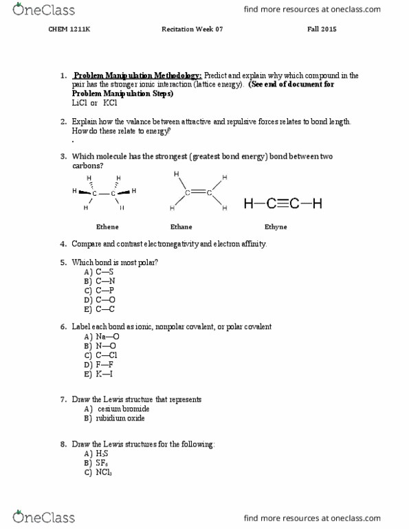 CHEM 1211K Lecture Notes - Lecture 7: Lattice Energy, Acetylene, Lithium Chloride thumbnail