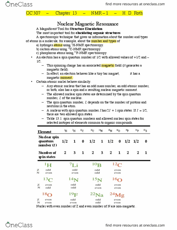 01:160:307 Chapter Notes - Chapter 13: Nuclear Magnetic Moment, Nuclear Magnetic Resonance, Electromagnetic Radiation thumbnail