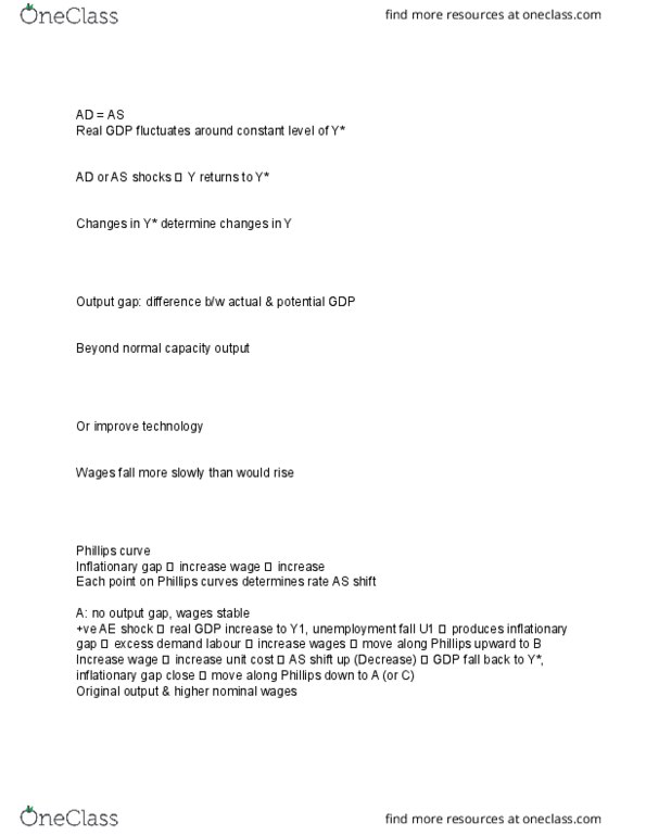 ECON 209 Lecture Notes - Lecture 24: Phillips Curve, Output Gap, Potential Output thumbnail