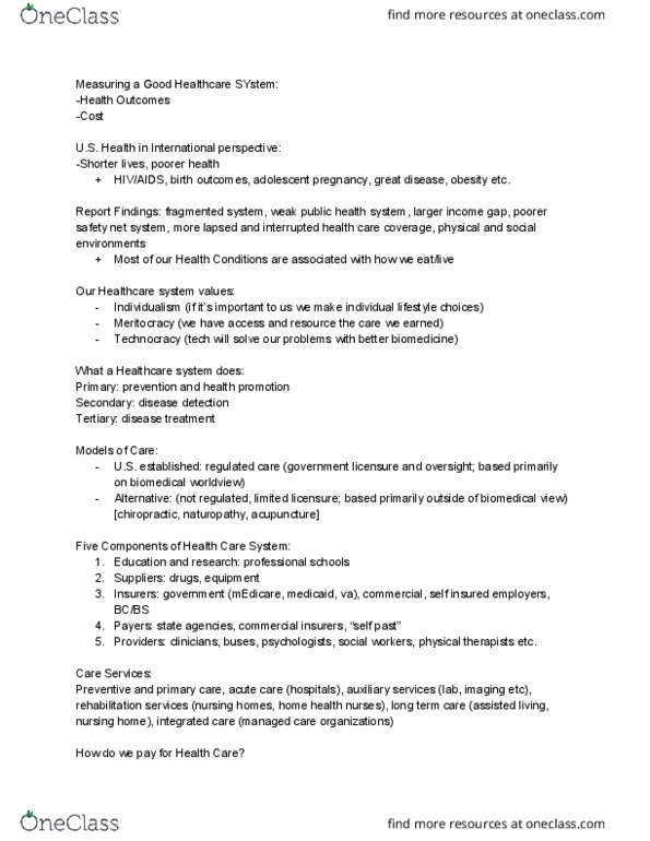 WOMENSTD 220 Lecture 10: HealthCareSystemNotes312 thumbnail