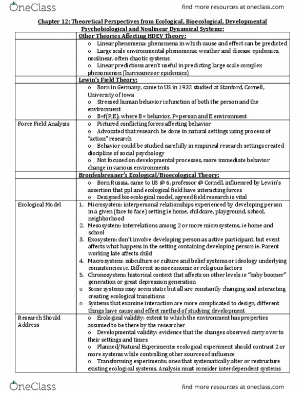 HDEV 200 Chapter Notes - Chapter 12: Force-Field Analysis, John Ogbu, Ecological Validity thumbnail
