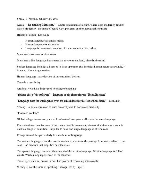 SMC219Y1 Lecture Notes - Lecture 5: Spoken Language, Written Language, Mass Media thumbnail