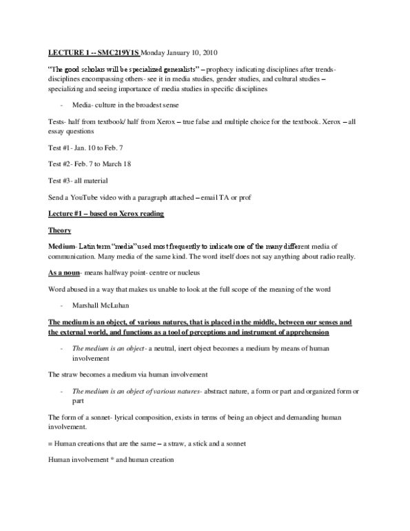 SMC219Y1 Lecture Notes - Taste, Sensorium, List Of Screw Drives thumbnail