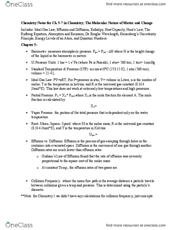 CHEM 1061 Chapter Notes - Chapter 5-7: Jmol, Ideal Gas Law, Endothermic Process thumbnail