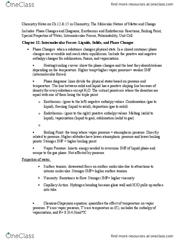 CHEM 1061 Chapter 12 & 15: Chemistry Notes ch 12&15 from the Molecular Nature of Matter and Change thumbnail