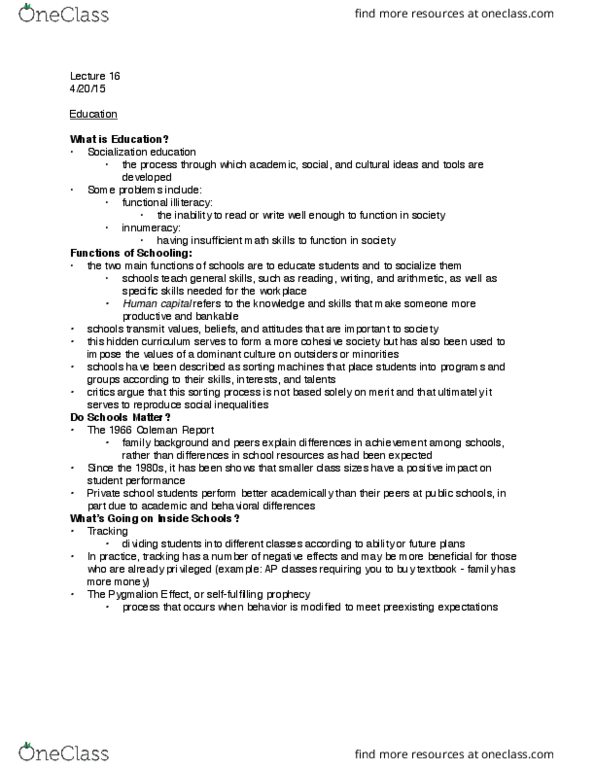 SOC 101 Lecture Notes - Lecture 16: Human Capital, James Samuel Coleman, Functional Illiteracy thumbnail