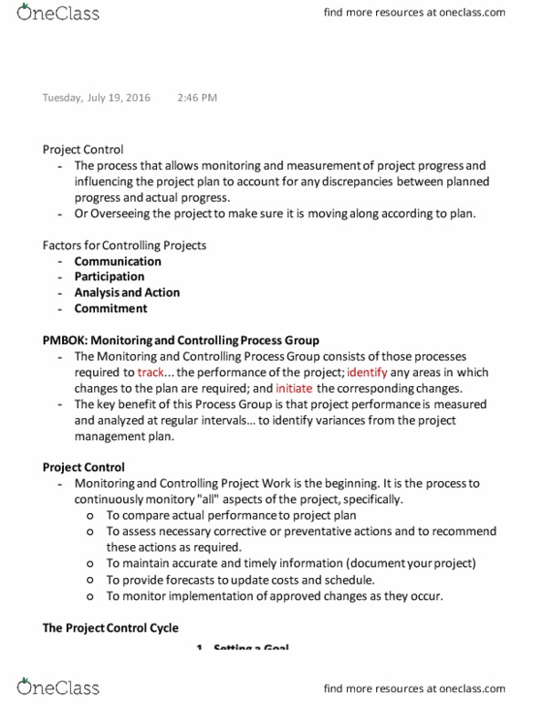 BUS 361 Lecture Notes - Lecture 10: Project Plan, Work Breakdown Structure, Fasttrack thumbnail