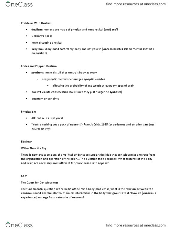 PSY BEH 11A Lecture Notes - Lecture 9: Cerebral Cortex, Exocytosis, Visual Cortex thumbnail