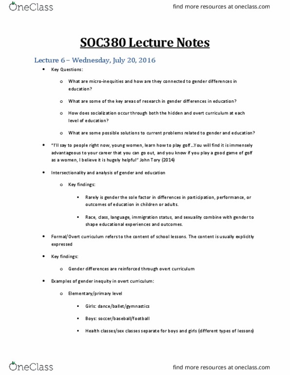 SOC380H5 Lecture Notes - Lecture 6: Occupational Segregation, Child Care, John Tory thumbnail