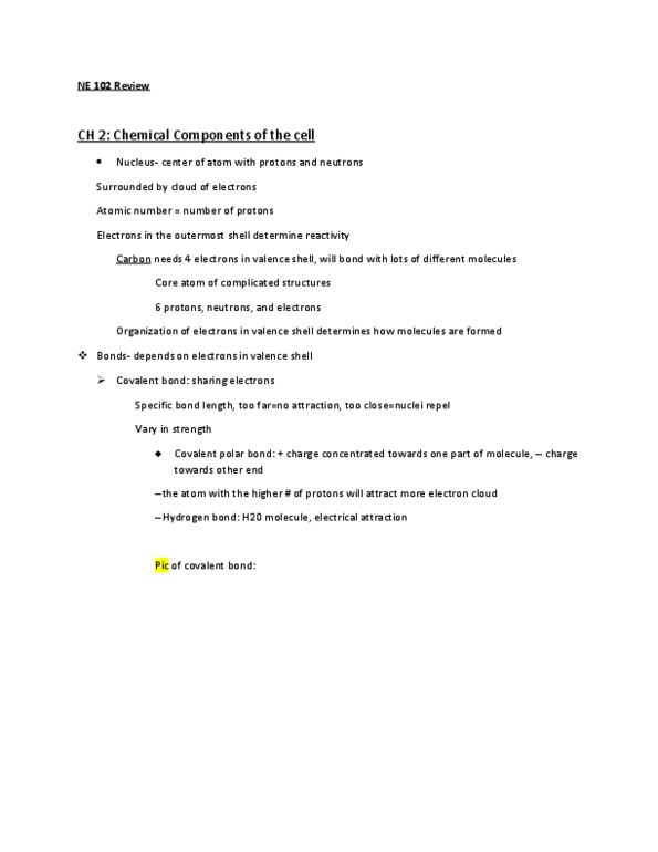 CAS NE 102 Lecture Notes - Lecture 1: Oxidoreductase, Atomic Number, Nuclease thumbnail