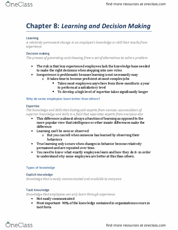 ORGS 1000 Lecture 8: Chapter 8- Learning and Decision Making thumbnail