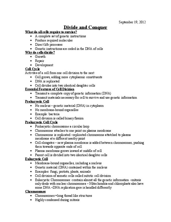 Biology 1201A Lecture Notes - Cytokinesis, Kinetochore, Polyploid thumbnail