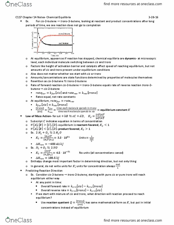 CHEM-C 117 Lecture Notes - Lecture 9: Acid Strength, Reaction Quotient, Equilibrium Constant thumbnail