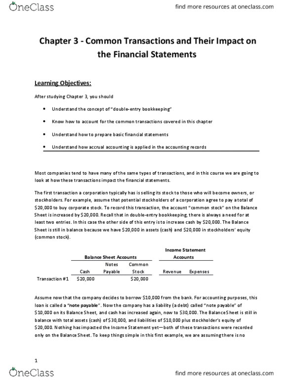 BUS-A 100 Lecture Notes - Lecture 3: Common Stock, A Question Of Balance, Accounting Equation thumbnail