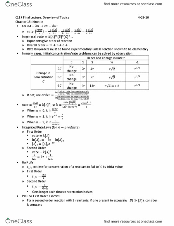 CHEM-C 117 Lecture Notes - Lecture 11: Thermodynamics, Equilibrium Constant, Partial Pressure thumbnail