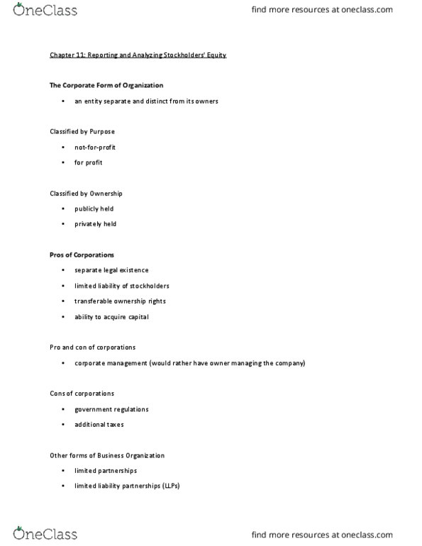 MGMT 30A Chapter Notes - Chapter 11: Double Taxation, S Corporation, Investment Banking thumbnail