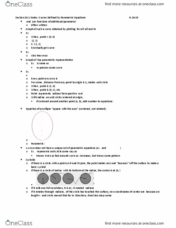 MATH-M 311 Lecture Notes - Lecture 1: Ellipse, Hypocycloid, Unit Circle thumbnail