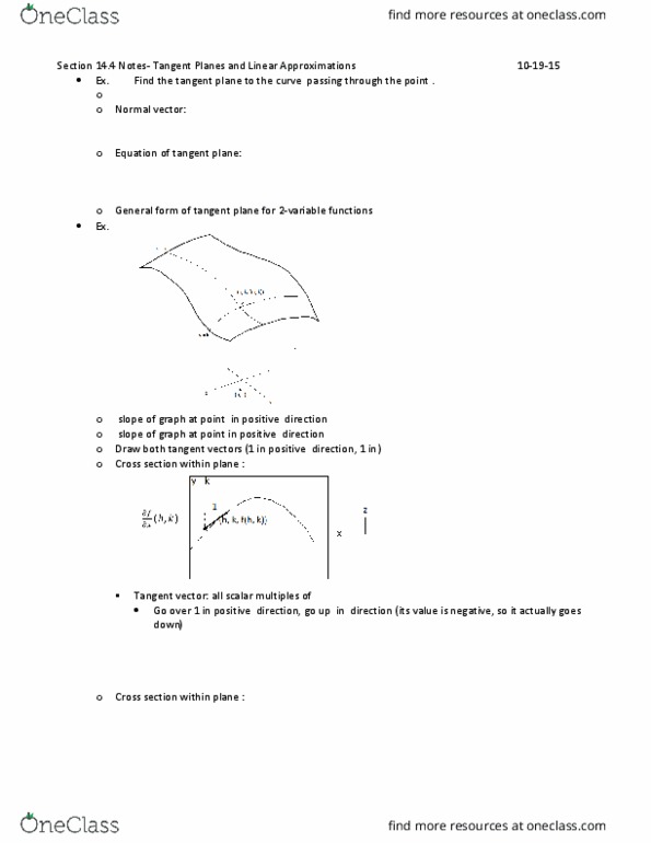 MATH-M 311 Lecture Notes - Lecture 13: Ellipse, Linear Function, Tangent Vector thumbnail