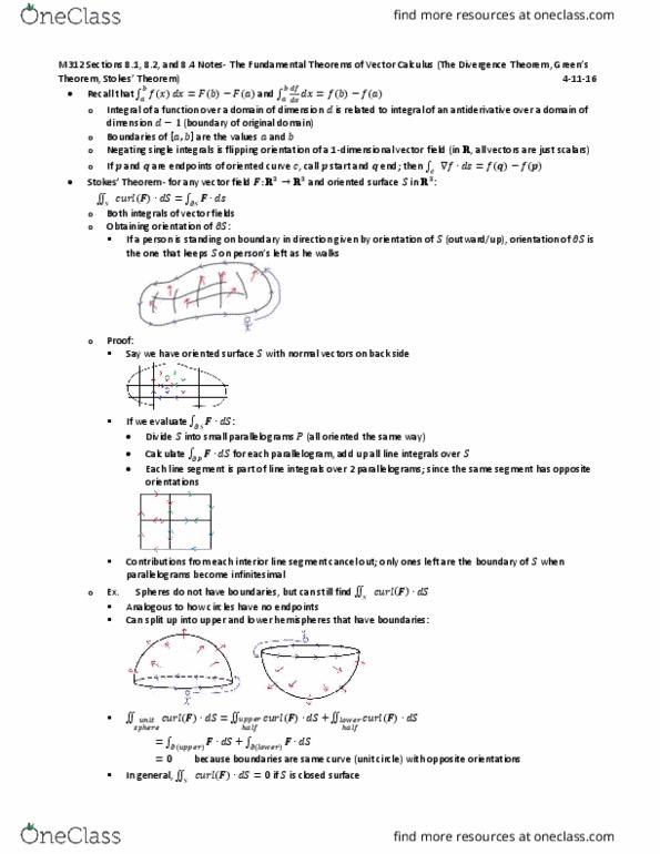 MATH-M 312 Lecture Notes - Lecture 12: Unit Disk, Parallelogram, Surface Integral thumbnail