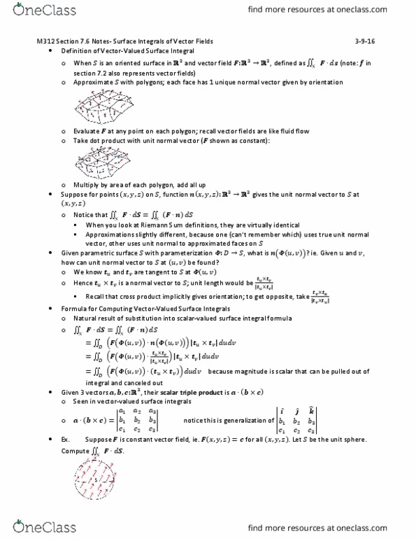 MATH-M 312 Lecture Notes - Lecture 11: Triple Product, Electric Current, Parametric Surface thumbnail