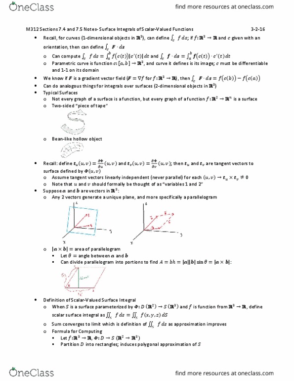 MATH-M 312 Lecture Notes - Lecture 10: Cross Product, Parallelogram, Helicoid thumbnail