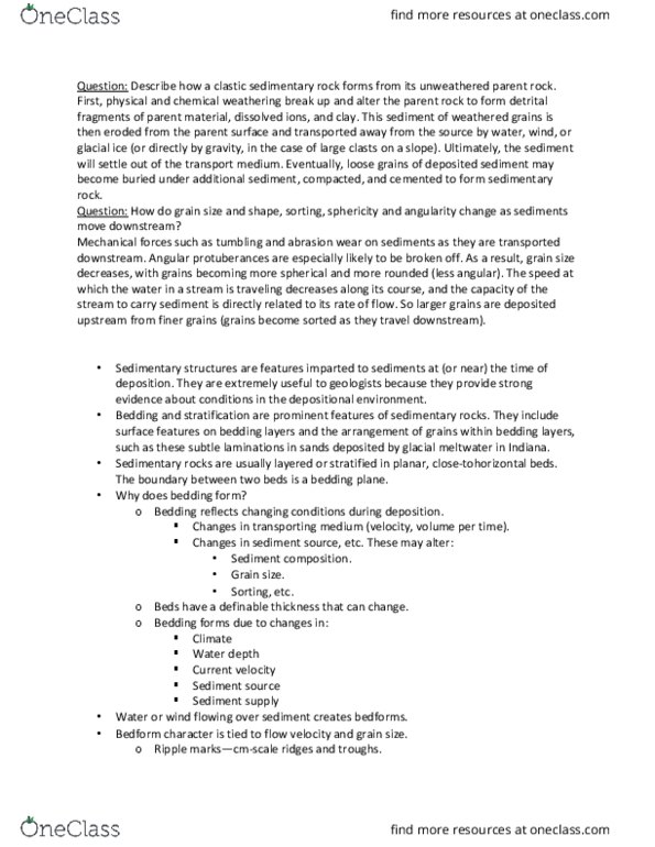 EPSC 201 Lecture Notes - Lecture 18: Dune, Parent Material, Sediment Transport thumbnail