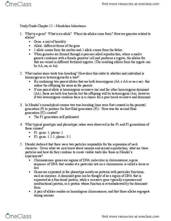 BIOL 2107K Lecture Notes - Lecture 12: Dihybrid Cross, Antirrhinum, Punnett Square thumbnail