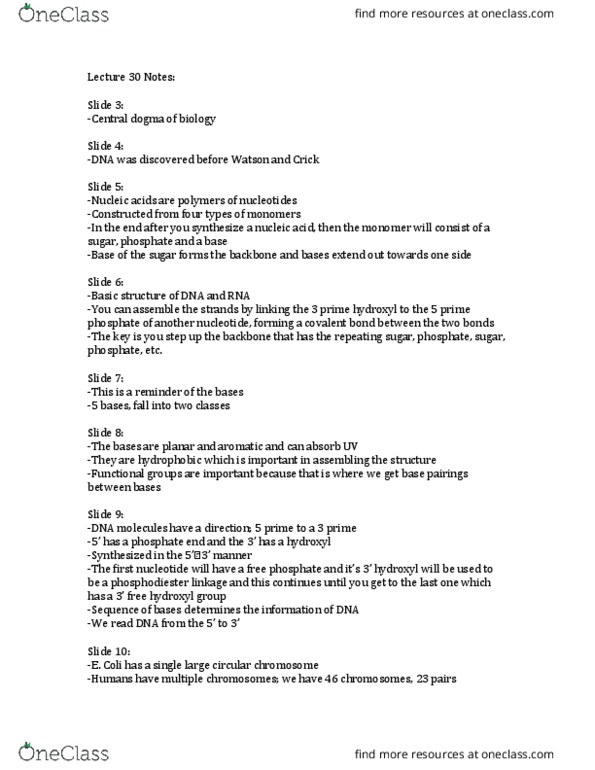 BIOLCHEM 415 Lecture Notes - Lecture 30: Histone H2B, Semiconservative Replication, Cisplatin thumbnail