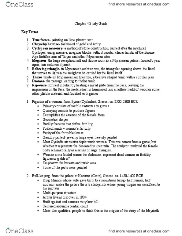 AH 1700 Lecture Notes - Lecture 4: Knossos, Discharging Arch, Lion Gate thumbnail