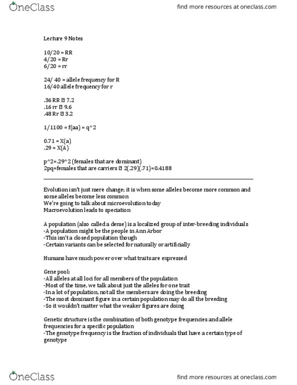 BIOLOGY 305 Lecture Notes - Lecture 9: Small Population Size, Ranch To Market Road 620, Genetic Drift thumbnail